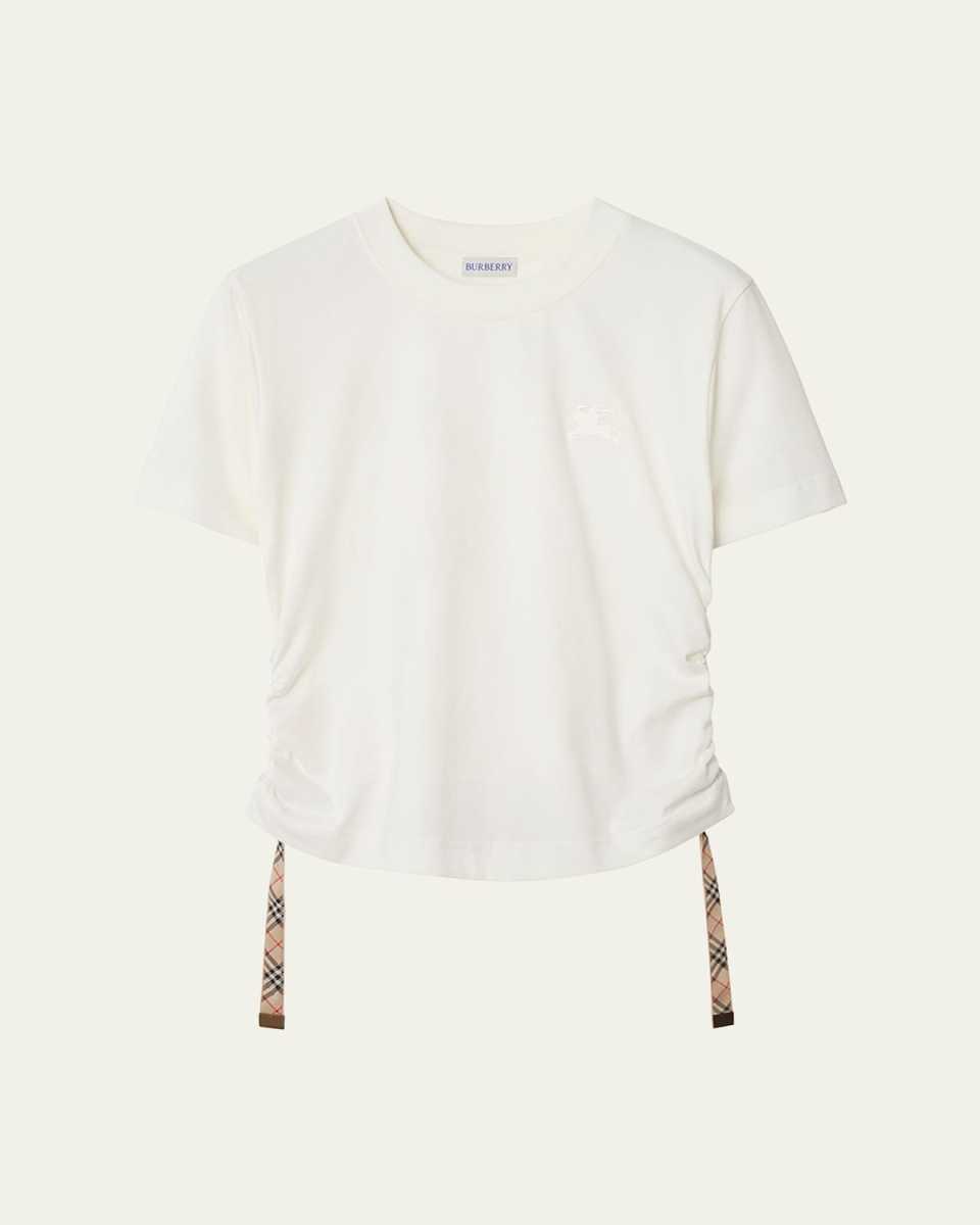 Ruched Check-Ties Short-Sleeve T-Shirt